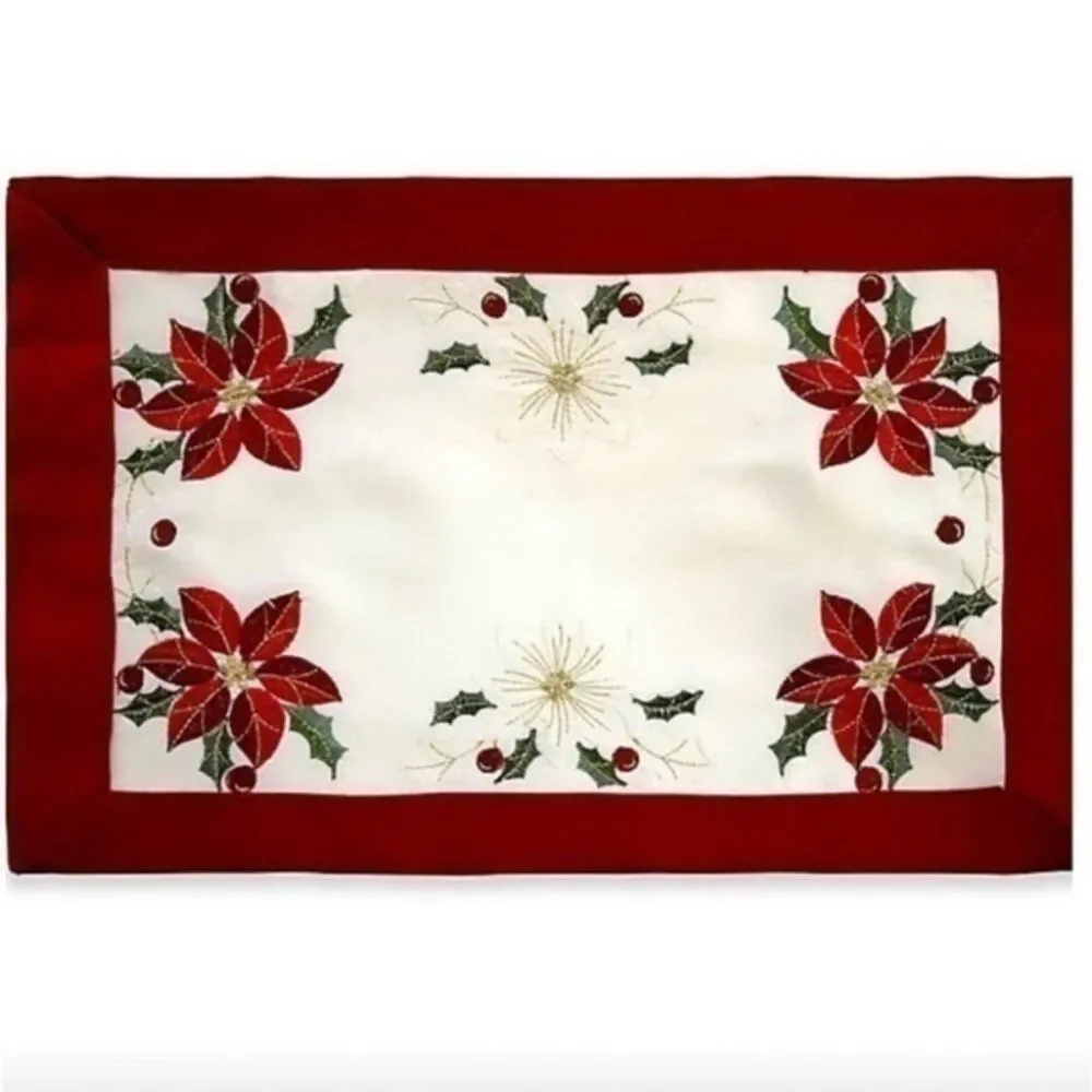 6PC Poinsettia Embroidery Bordered Placemat NEW